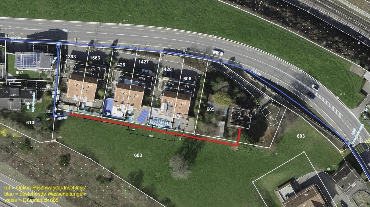 Luftbild mit dem räumlichen Umfeld der Parzelle in Altendorf